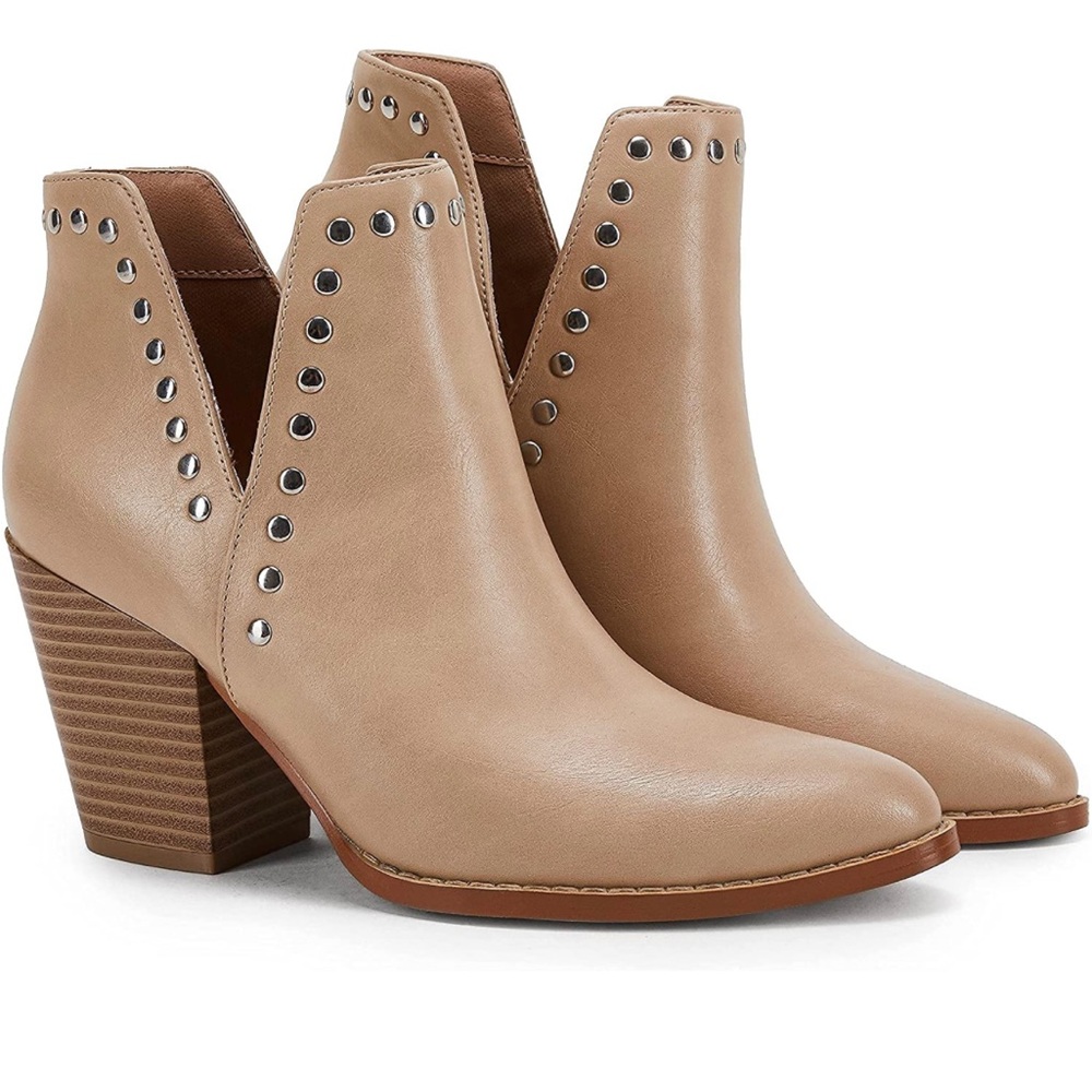 NWT- Rilista Women Ankle Boots Cutout Pointed Toe Chunky Mid Heel, size 6.5